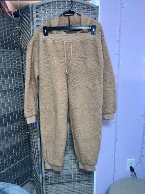 Fashion Nova Plush Teddy Fleece Hoodie in Camel Brown